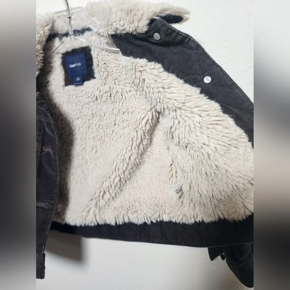 Gap Kids Girls Boys Brown‎ Corduroy Jacket Shearling Sherpa Lined XS 4-5 Unisex